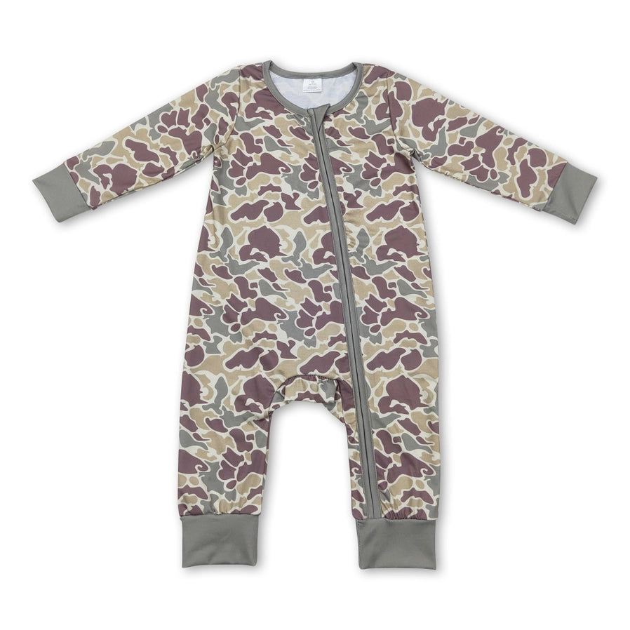 Long Sleeves Camo Baby Kids Bamboo Zipper Romper