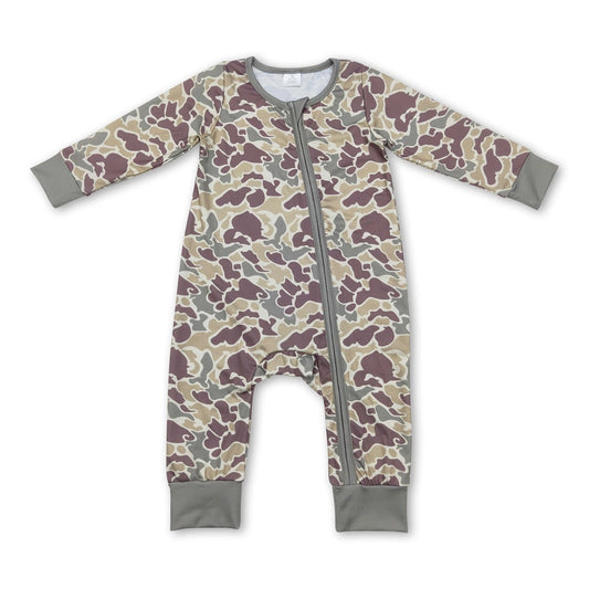 Long Sleeves Camo Baby Kids Bamboo Zipper Romper
